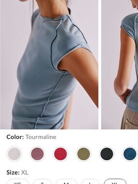 We The Free Tourmaline Blue Ribbed Short Sleeve Tee